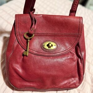 Fossil Cherry Red Leather Shoulder Bag